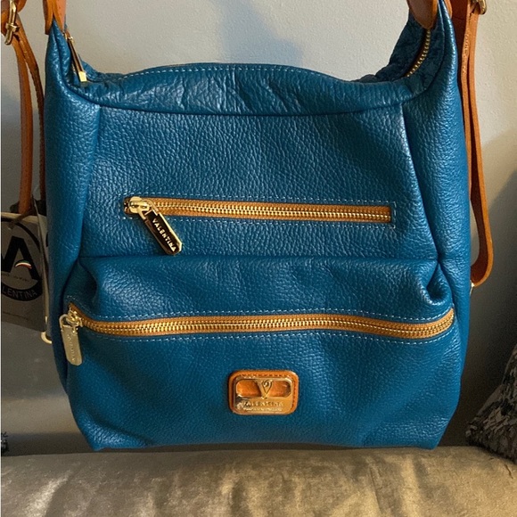 Valentina Ocean Blue/Tan Leather Convertible Backpack main image 7